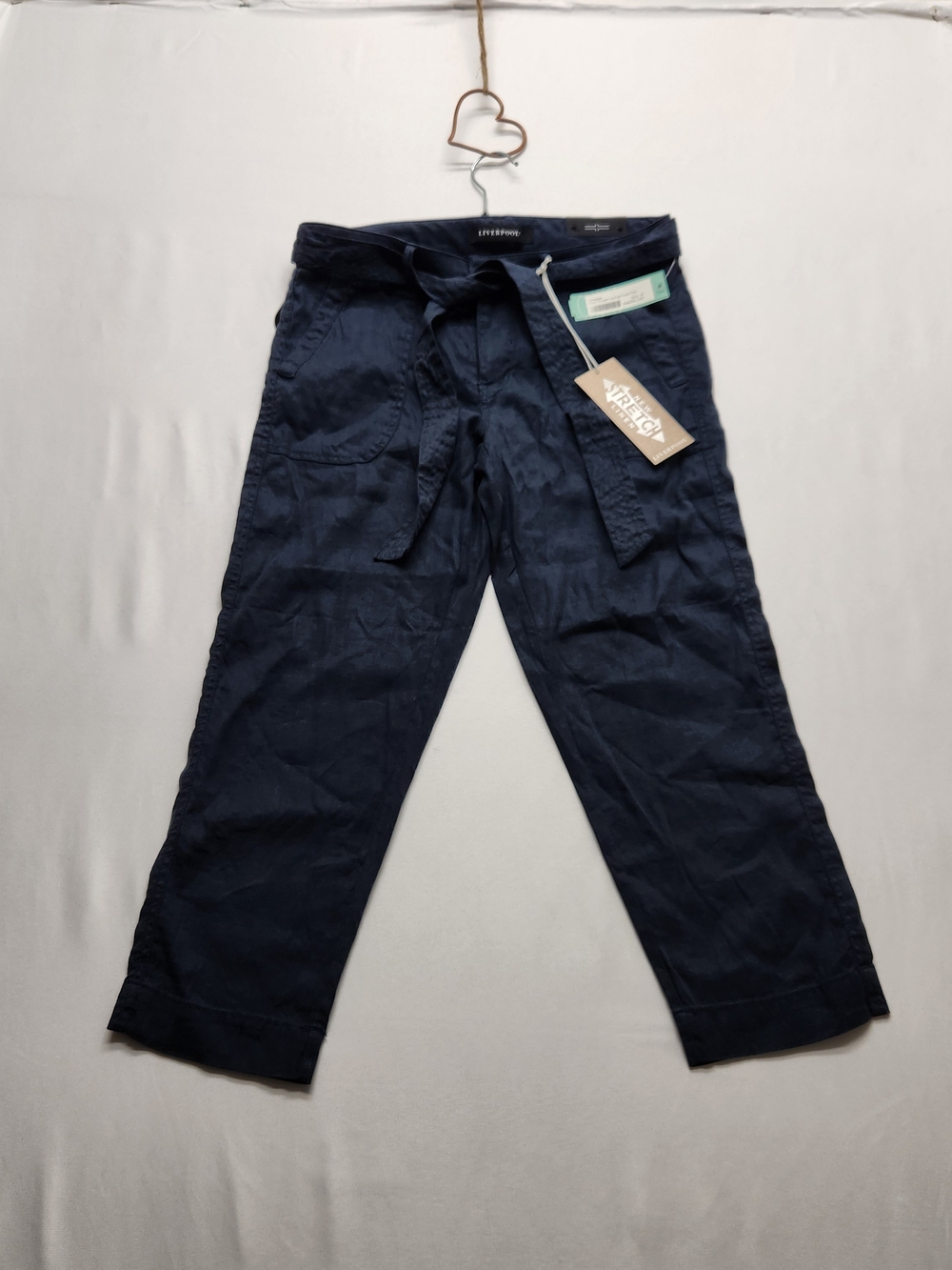 โญ๏ธNWT Liverpool Dave Straight Leg Capri Linen Pants Size 8 Navyย Cropped